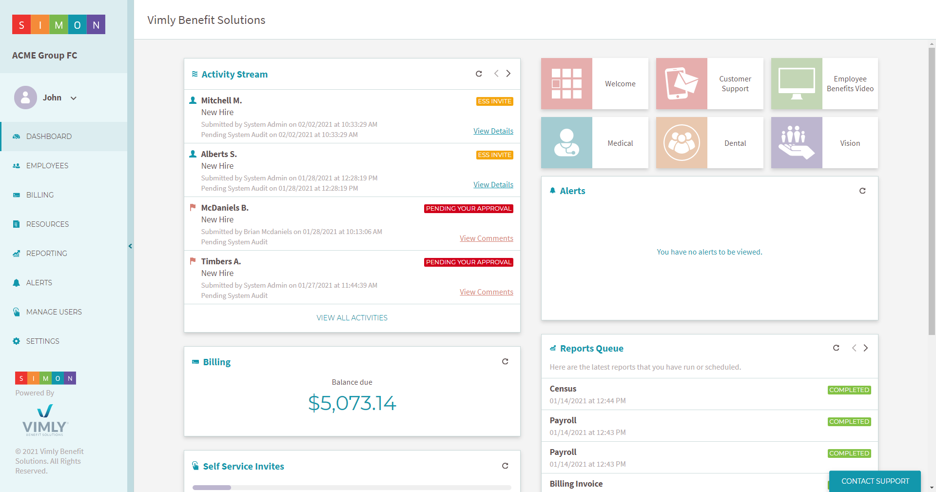 screenshot of Vimly Benefit Solutions